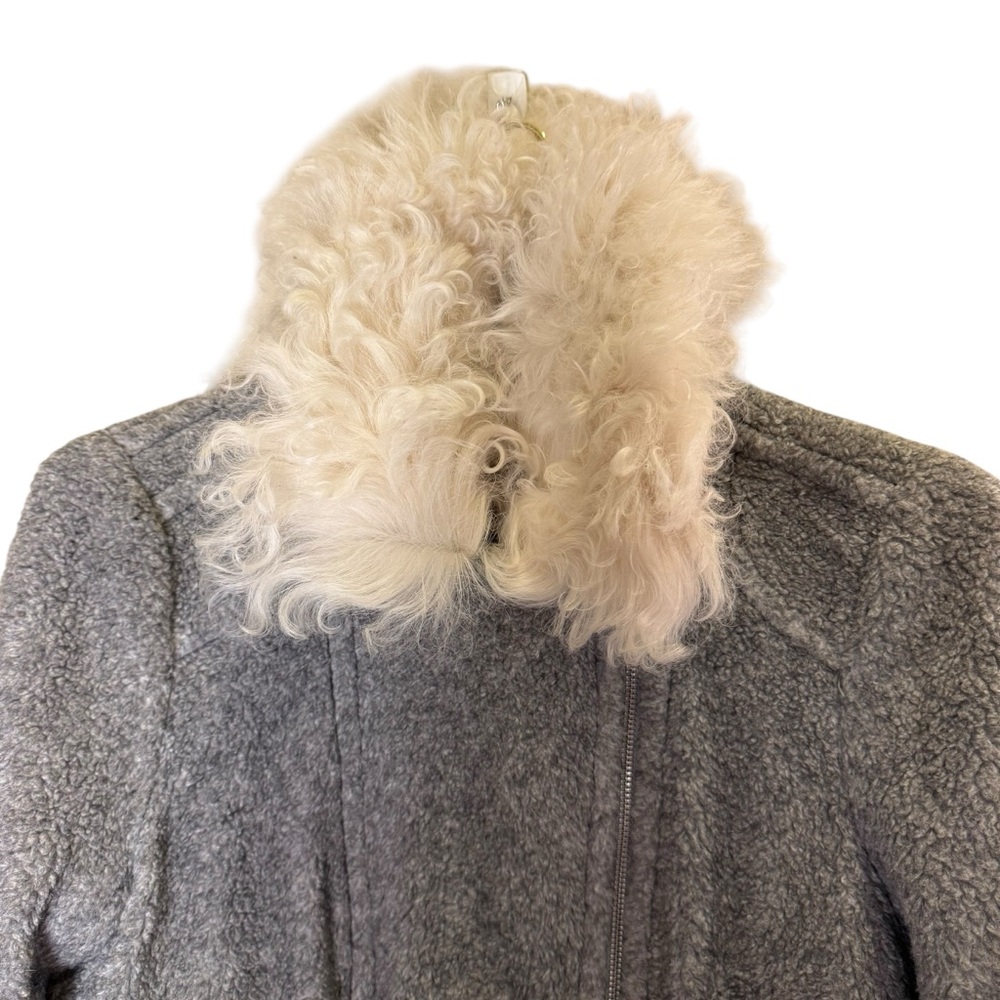 Rebecca Taylor Shearling Collar Moto/Bomber Zip Front Jacket sz 6 - Picture 4 of 14